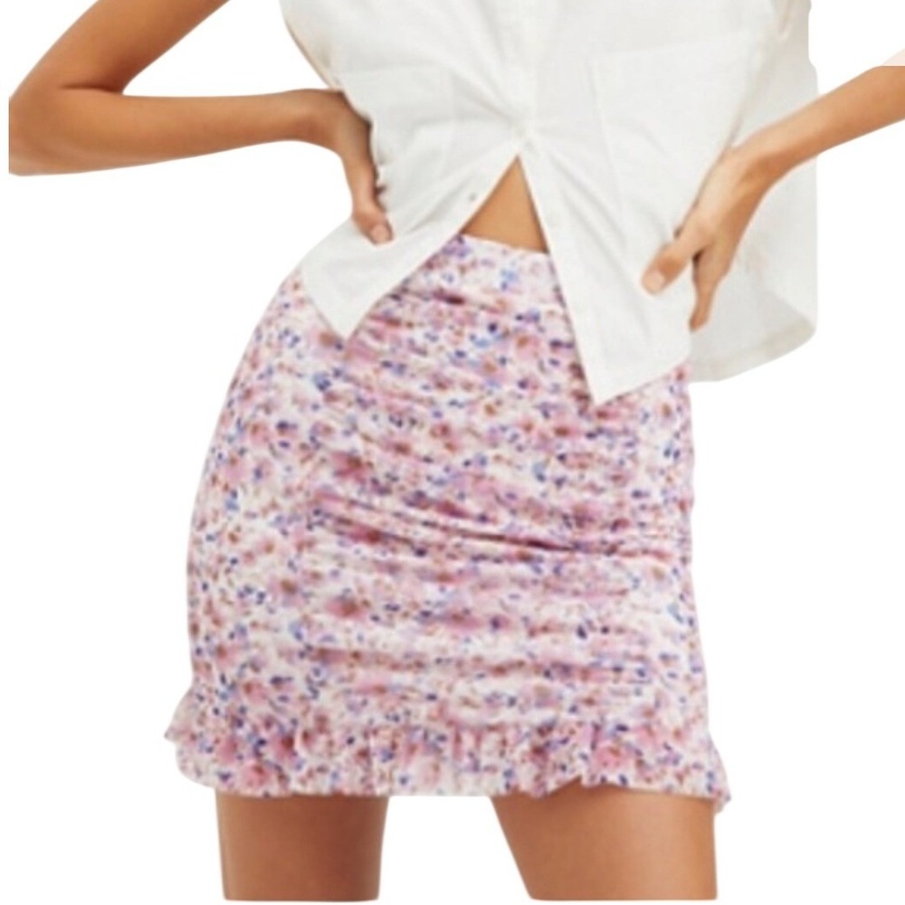Free People Mesh Floral Ruched Mini Romi Skirt Pink Size S Coquette Feminine